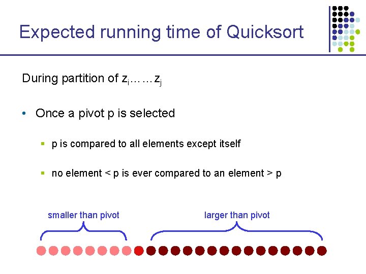 Expected running time of Quicksort During partition of zi……zj • Once a pivot p Expected running time of Quicksort During partition of zi……zj • Once a pivot p