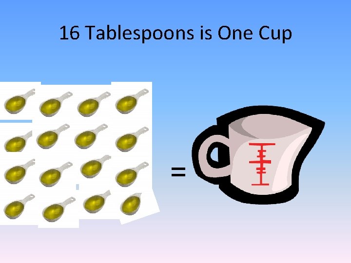 16 Tablespoons is One Cup = 