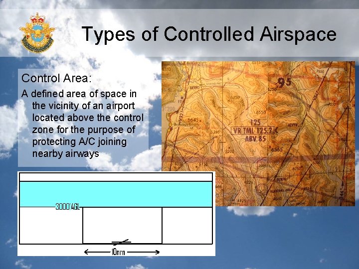 Types of Controlled Airspace Control Area: A defined area of space in the vicinity