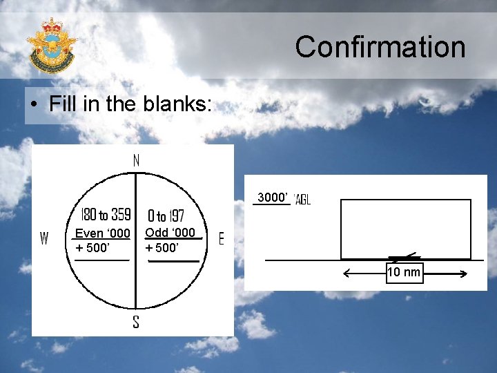 Confirmation • Fill in the blanks: 3000’ Even ‘ 000 + 500’ Odd ‘