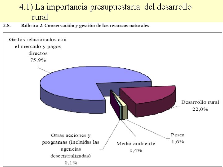 4. 1) La importancia presupuestaria del desarrollo rural 2007: 