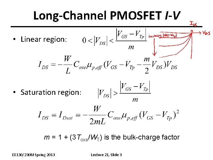 Long-Channel PMOSFET I-V • Linear region: • Saturation region: m = 1 + (3