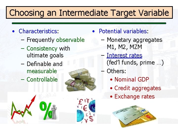 Choosing an Intermediate Target Variable • Characteristics: Characteristics – Frequently observable – Consistency with