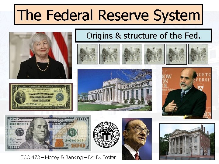 The Federal Reserve System Origins & structure of the Fed. ECO 473 – Money