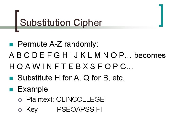 Substitution Cipher Permute A-Z randomly: A B C D E F G H I