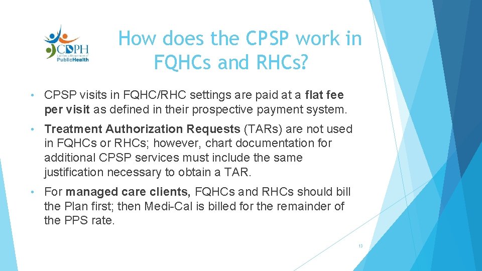How does the CPSP work in FQHCs and RHCs? • CPSP visits in FQHC/RHC