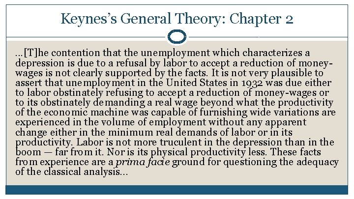 Keynes’s General Theory: Chapter 2. . . [T]he contention that the unemployment which characterizes