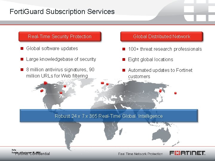 Forti. Guard Subscription Services Real-Time Security Protection Global Distributed Network n Global software updates