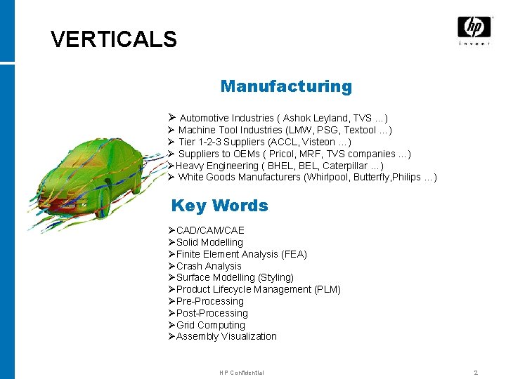 VERTICALS Manufacturing Ø Automotive Industries ( Ashok Leyland, TVS …) Ø Machine Tool Industries