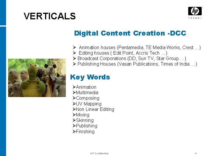 VERTICALS Digital Content Creation -DCC Ø Animation houses (Pentamedia, TE Media Works, Crest …)