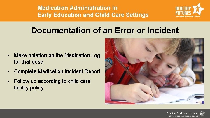 Medication Administration in Early Education and Child Care Settings Documentation of an Error or