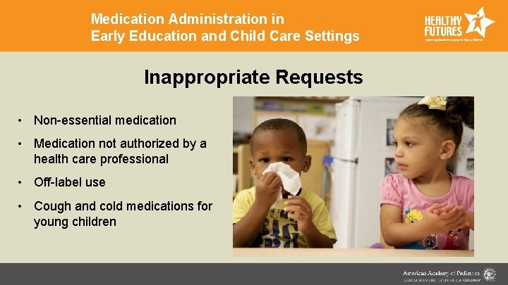 Medication Administration in Early Education and Child Care Settings Inappropriate Requests • Non-essential medication