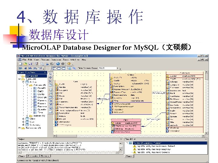 4、数 据 库 操 作 数据库设计 Ø Micro. OLAP Database Designer for My. SQL（文硕频）