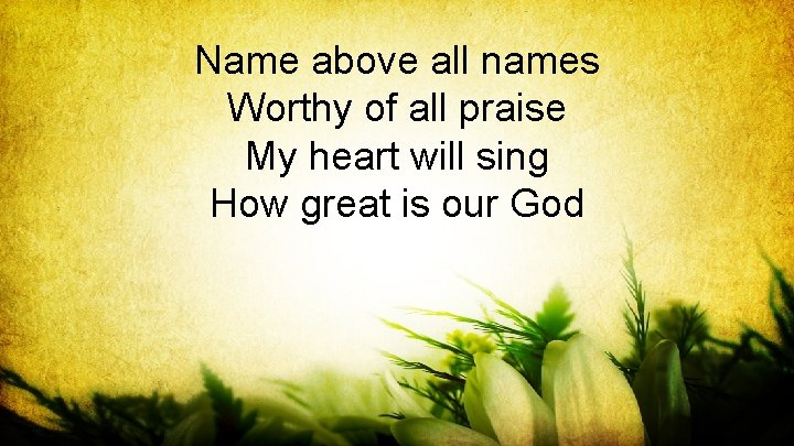 Name above all names Worthy of all praise My heart will sing How great