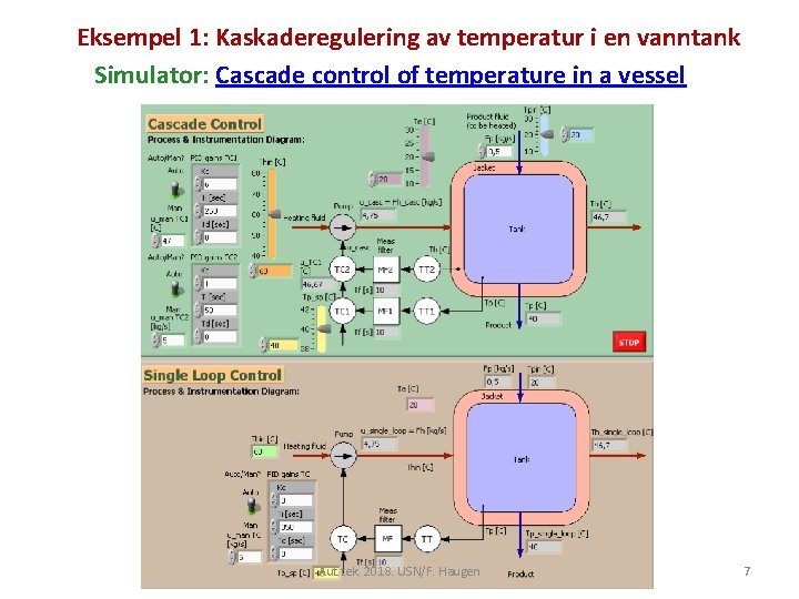 Eksempel 1: Kaskaderegulering av temperatur i en vanntank Simulator: Cascade control of temperature in