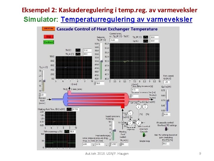 Eksempel 2: Kaskaderegulering i temp. reg. av varmeveksler Simulator: Temperaturregulering av varmeveksler Aut. tek.