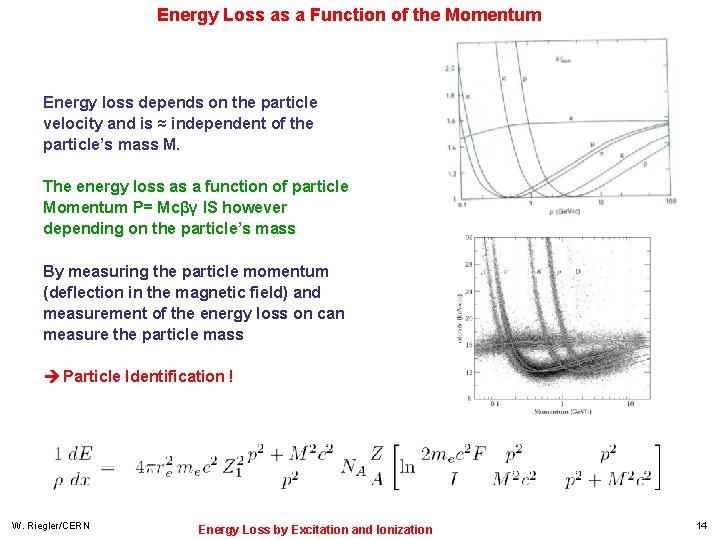 Energy Loss as a Function of the Momentum Energy loss depends on the particle