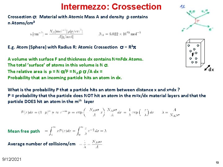 Intermezzo: Crossection : Material with Atomic Mass A and density contains n Atoms/cm 3