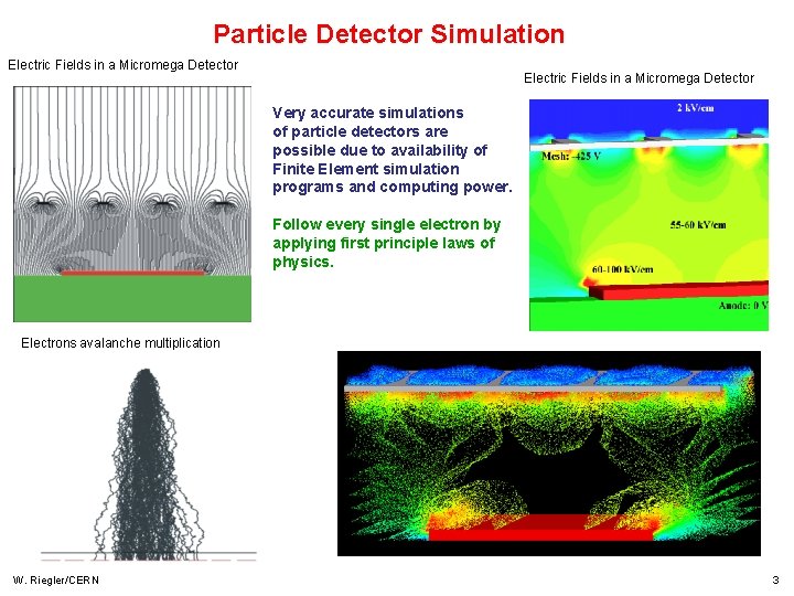 Particle Detector Simulation Electric Fields in a Micromega Detector Very accurate simulations of particle