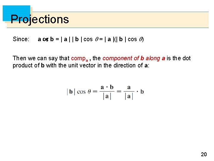 Projections Since: a b = | a | | b | cos = |