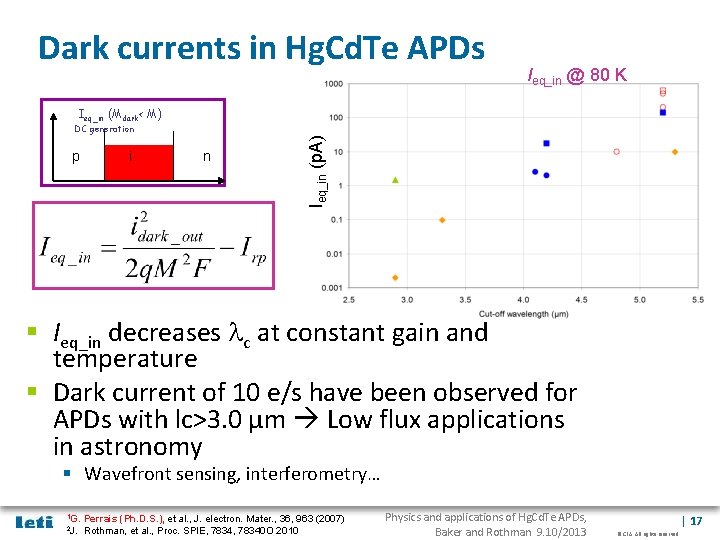 Dark currents in Hg. Cd. Te APDs Ieq_in @ 80 K Ieq_in (Mdark< M)