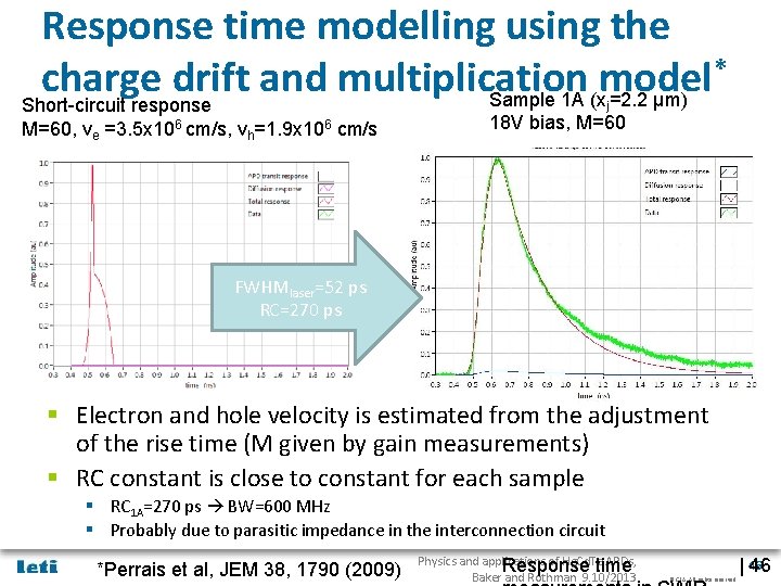 Response time modelling using the * charge drift and multiplication model Sample 1 A