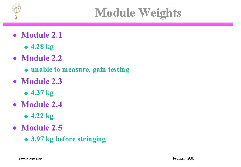 Module Weights · Module 2. 1 u 4. 28 kg · Module 2. 2