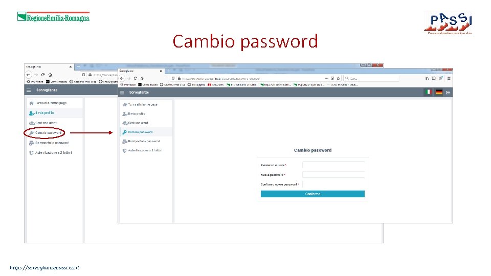 Cambio password https: //sorveglianzepassi. iss. it 