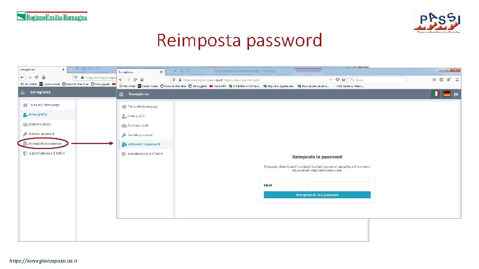 Reimposta password https: //sorveglianzepassi. iss. it 