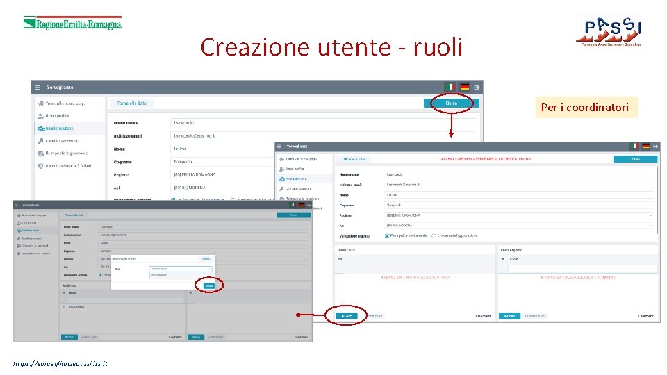 Creazione utente - ruoli Per i coordinatori https: //sorveglianzepassi. iss. it 