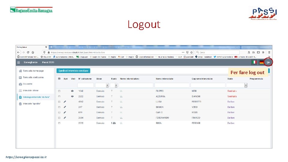 Logout Per fare log out https: //sorveglianzepassi. iss. it 