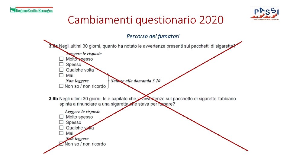 Cambiamenti questionario 2020 Percorso dei fumatori 