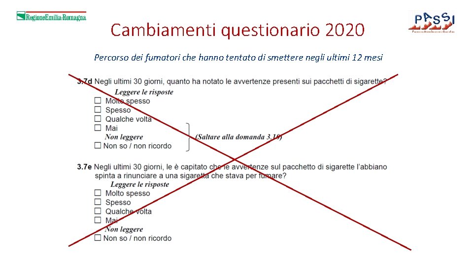Cambiamenti questionario 2020 Percorso dei fumatori che hanno tentato di smettere negli ultimi 12