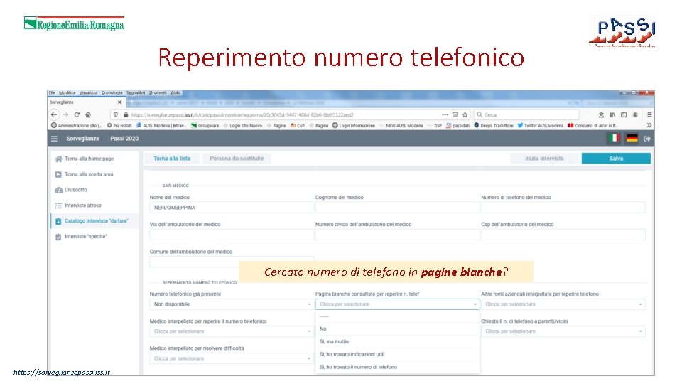Reperimento numero telefonico Cercato numero di telefono in pagine bianche? https: //sorveglianzepassi. iss. it