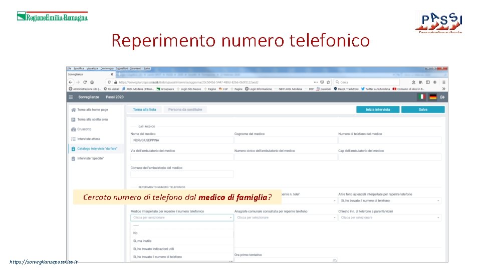 Reperimento numero telefonico Cercato numero di telefono dal medico di famiglia? https: //sorveglianzepassi. iss.