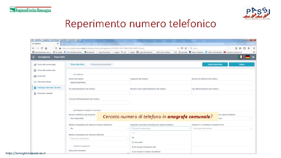 Reperimento numero telefonico Cercato numero di telefono in anagrafe comunale? https: //sorveglianzepassi. iss. it