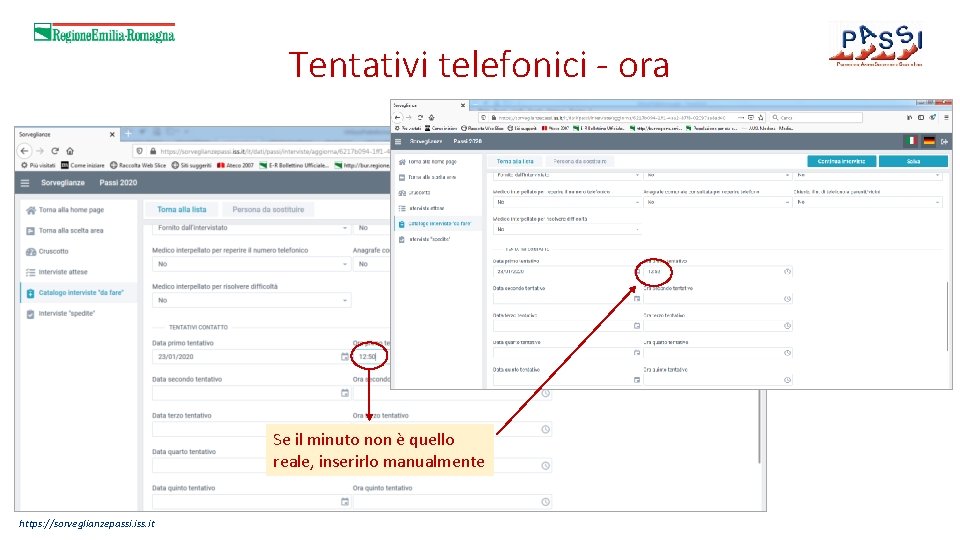 Tentativi telefonici - ora Se il minuto non è quello reale, inserirlo manualmente https: