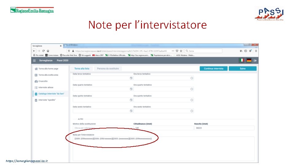 Note per l’intervistatore https: //sorveglianzepassi. iss. it 