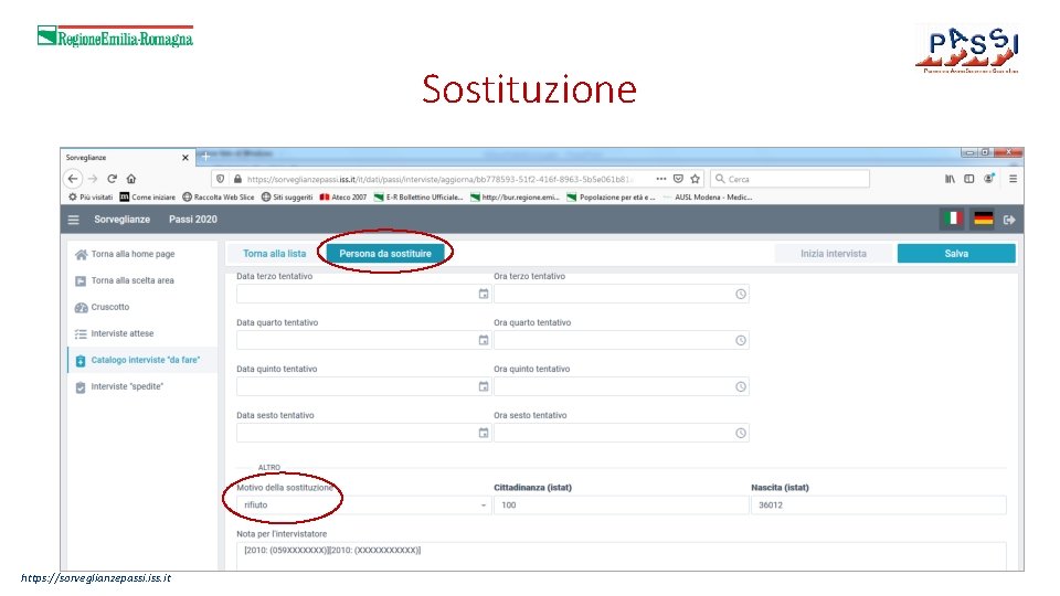 Sostituzione https: //sorveglianzepassi. iss. it 