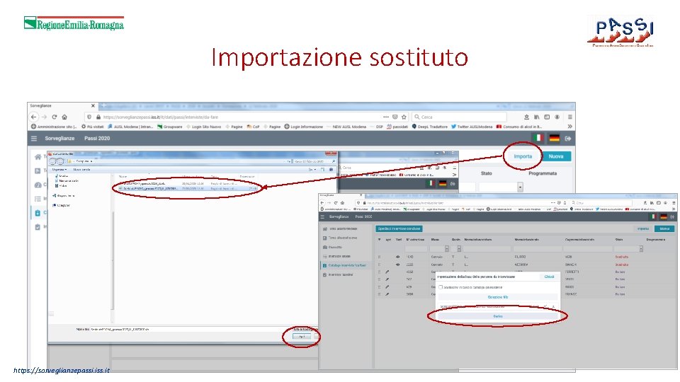 Importazione sostituto https: //sorveglianzepassi. iss. it 