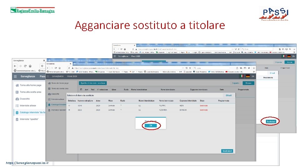 Agganciare sostituto a titolare https: //sorveglianzepassi. iss. it 