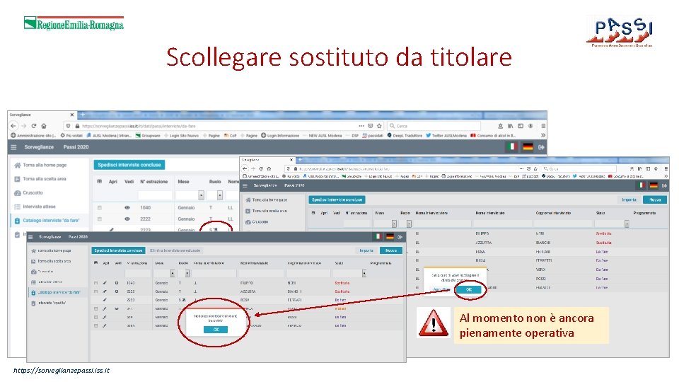 Scollegare sostituto da titolare Al momento non è ancora pienamente operativa https: //sorveglianzepassi. iss.