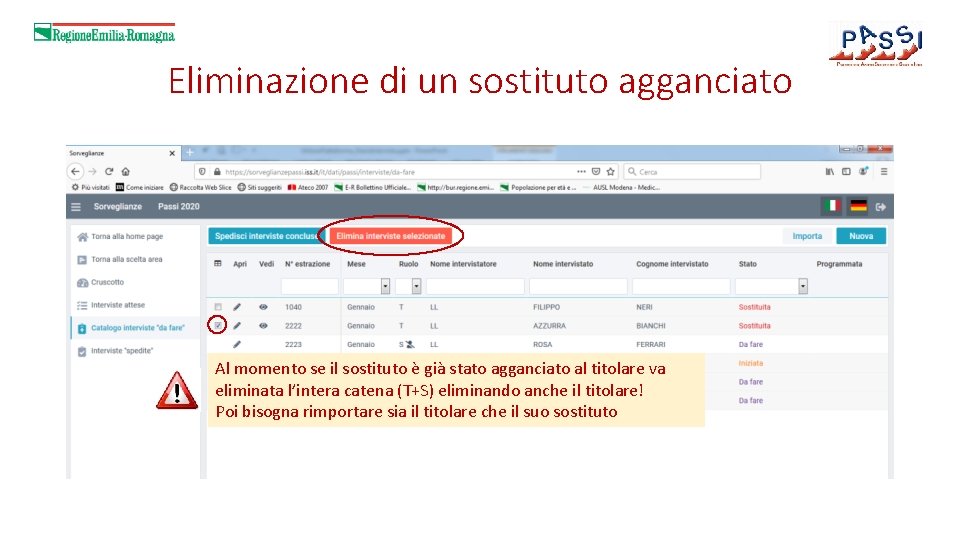 Eliminazione di un sostituto agganciato Al momento se il sostituto è già stato agganciato