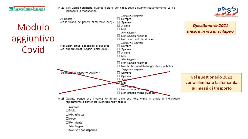 Modulo aggiuntivo Covid Questionario 2021 ancora in via di sviluppo Nel questionario 2021 verrà