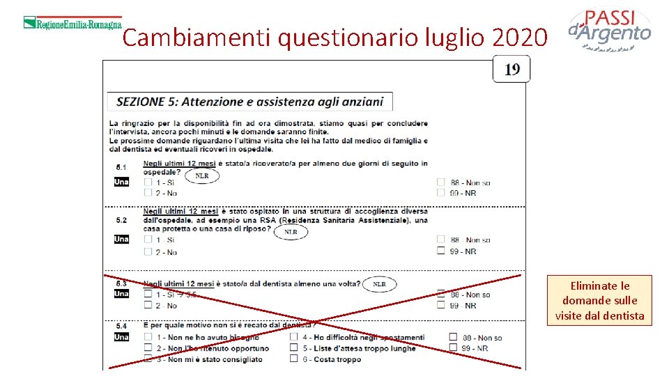 Cambiamenti questionario luglio 2020 Eliminate le domande sulle visite dal dentista 