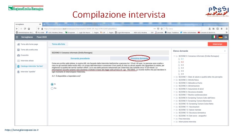 Compilazione intervista https: //sorveglianzepassi. iss. it 