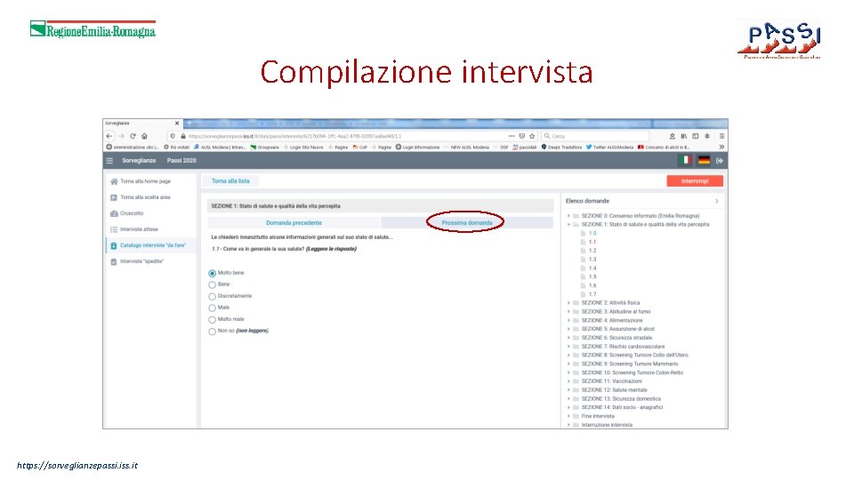 Compilazione intervista https: //sorveglianzepassi. iss. it 