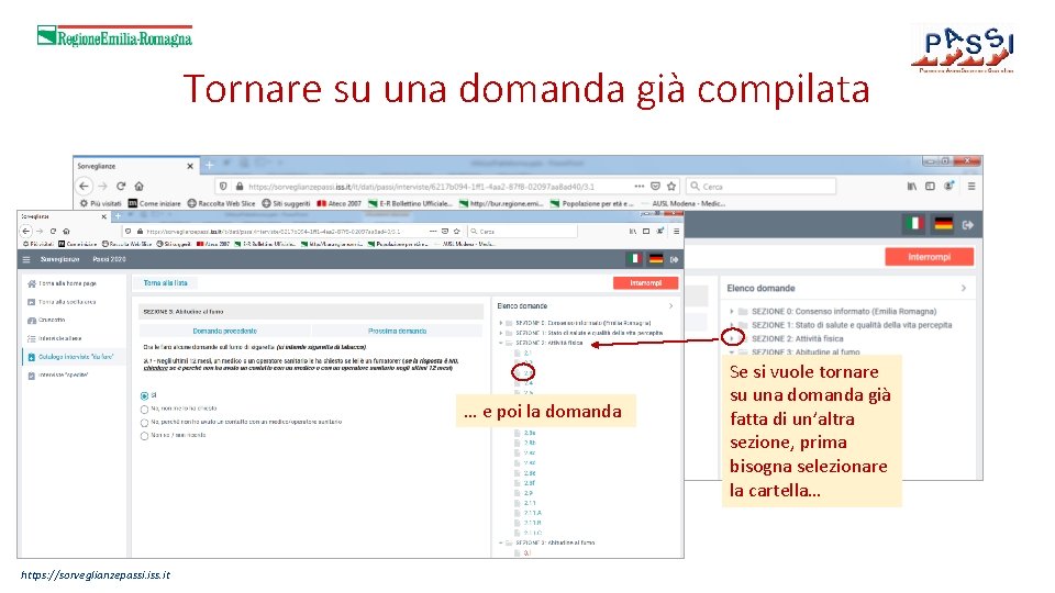 Tornare su una domanda già compilata … e poi la domanda https: //sorveglianzepassi. iss.
