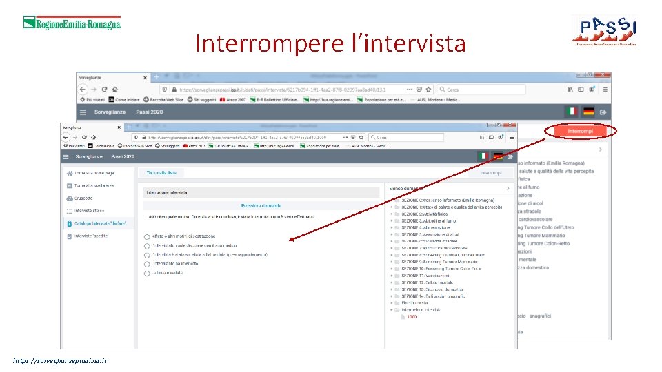 Interrompere l’intervista https: //sorveglianzepassi. iss. it 