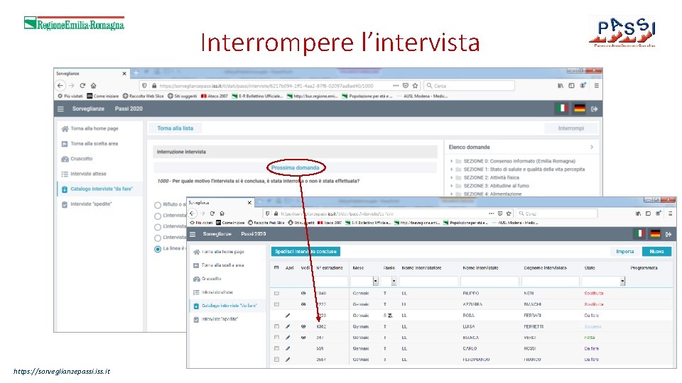 Interrompere l’intervista https: //sorveglianzepassi. iss. it 